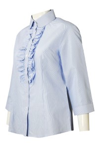R319 訂製七分袖恤衫 設計胸閘壓花公主領女裝恤衫 恤衫專門店 藍色